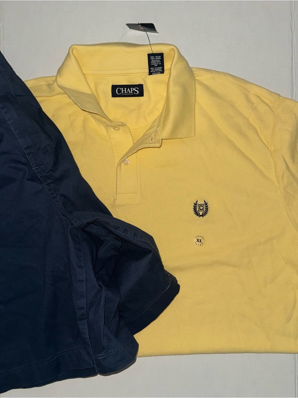 NWT Chaps Yellow Polo Shirt and Navy Blue Shorts Set XL 38 Mens